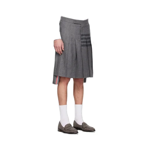 Knee-Length Pleated 4-Bar Striped Skirt