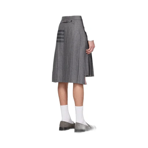 Knee-Length Pleated 4-Bar Striped Skirt