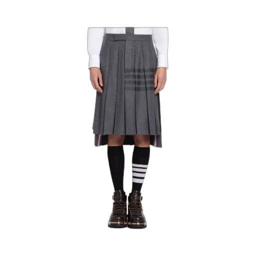 Knee-Length Pleated 4-Bar Striped Skirt
