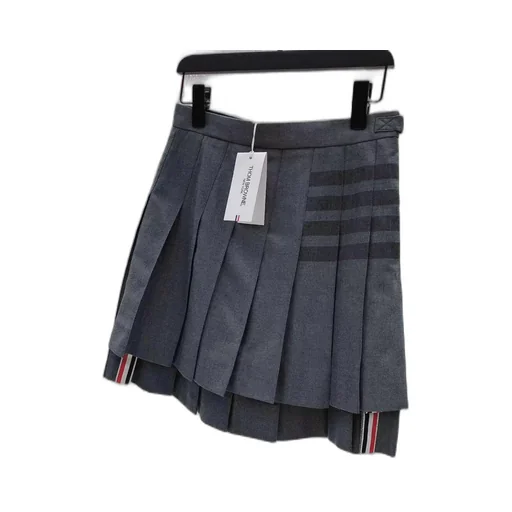 Knee-Length Pleated 4-Bar Striped Skirt