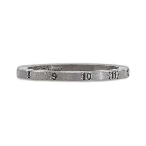 Number-Engraved Brushed Silver Ring