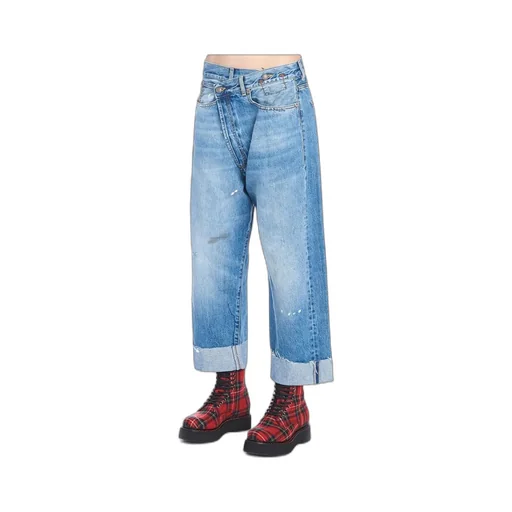 Crossed Asymmetrical High-Waist Straight Jeans