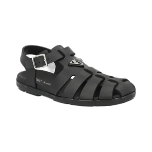 Prada Logo Plaque Round-Toe Sandals
