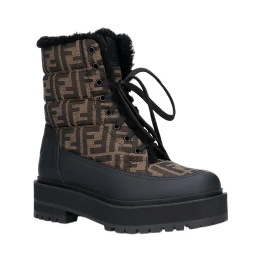 Fendi Signature Lace-Up Biker Boots