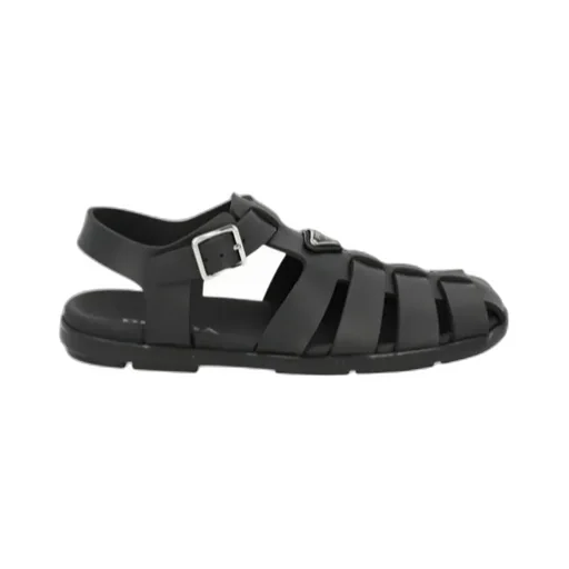 Prada Logo Plaque Round-Toe Sandals
