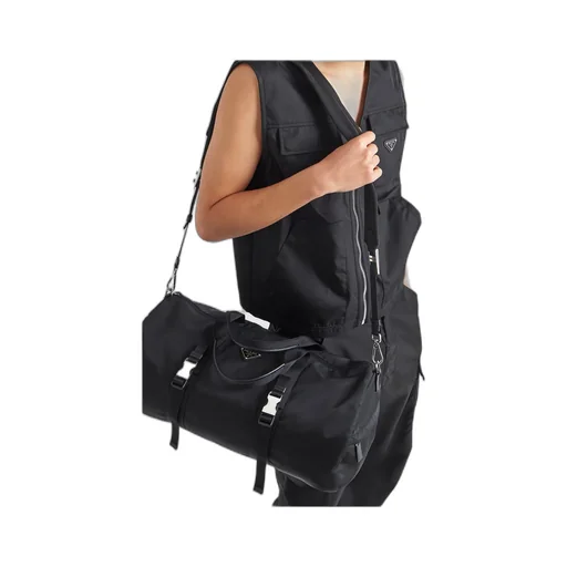 Prada Logo Plaque Zip-Up Duffle Bag