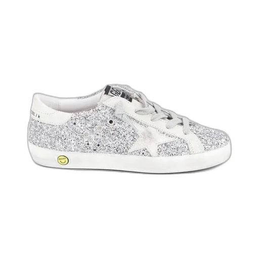 Super-Star Sneakers With Silver Glitter And Suede Inserts