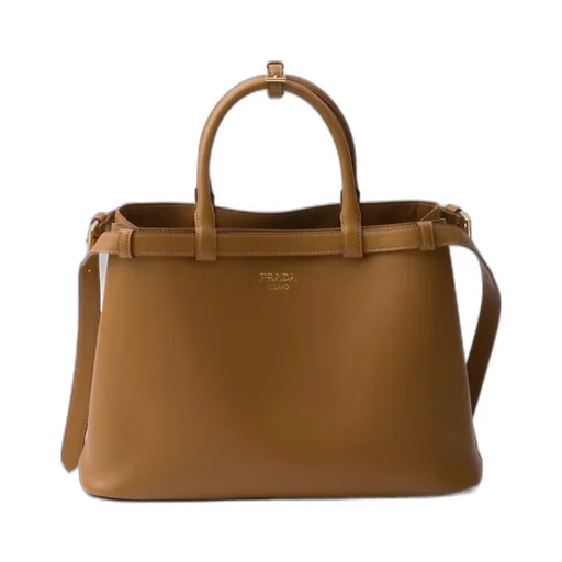 Prada Buckle Medium Leather Handbag With Double Belt