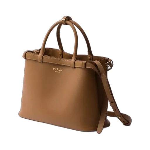 Prada Buckle Medium Leather Handbag With Double Belt