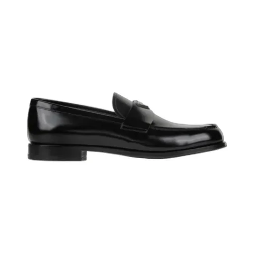 Prada Enamel-Triangle-Logo Slip-On Loafers