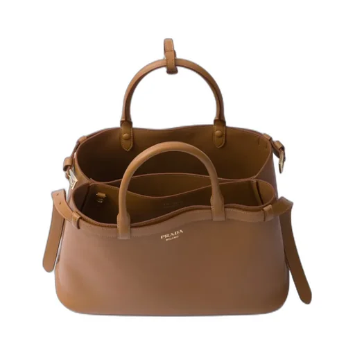 Prada Buckle Medium Leather Handbag With Double Belt