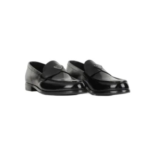 Prada Enamel-Triangle-Logo Slip-On Loafers