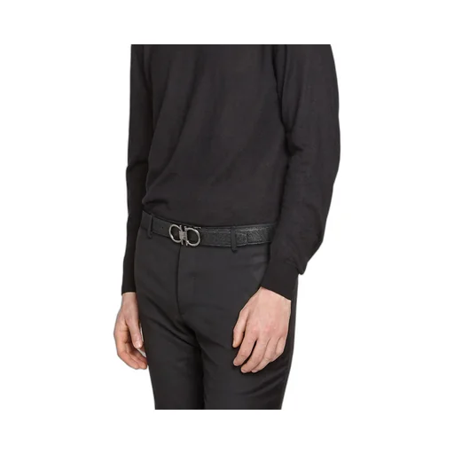 Black Double-Sided Silver Buckle Belt