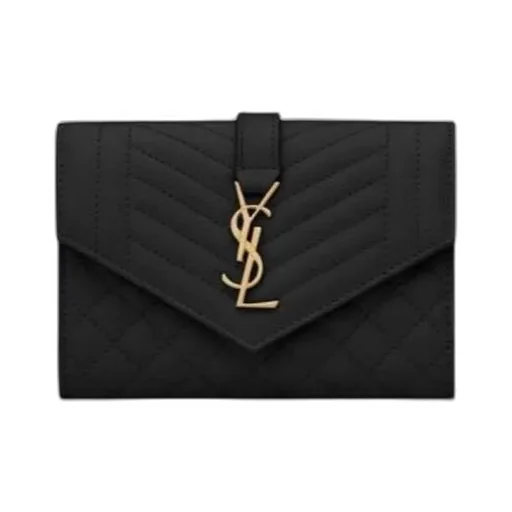Saint Laurent Logo Plaque Pebbled Cardholder