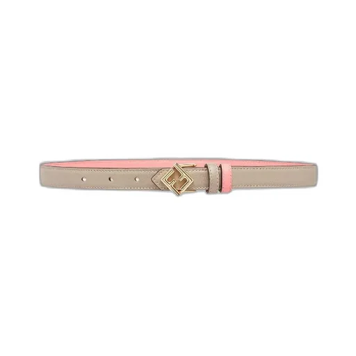 Beige And Pink Leather Reversible Belt