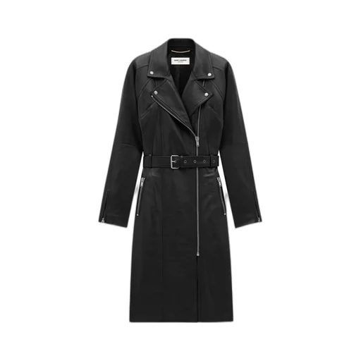 Saint Laurent Belted Zip Detailed Biker Coat