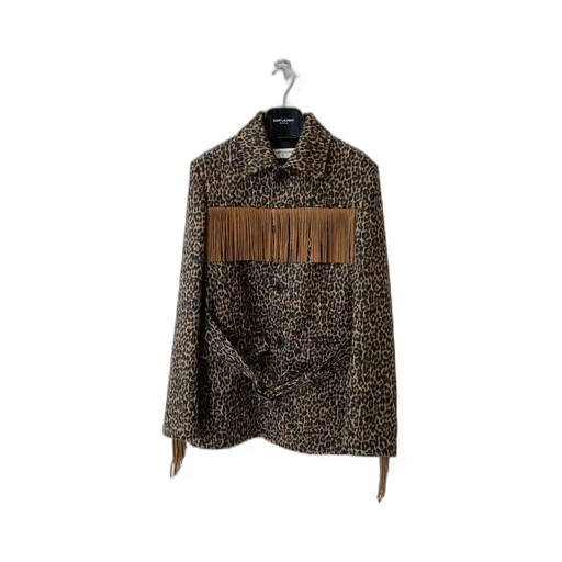 Saint Laurent Leopard Print Fringed Jacket
