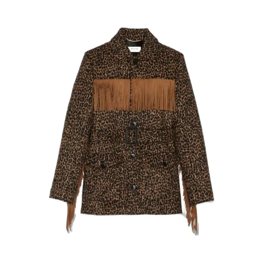 Saint Laurent Leopard Print Fringed Jacket
