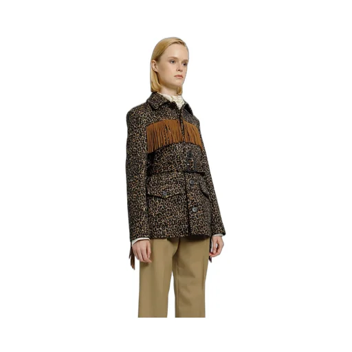 Saint Laurent Leopard Print Fringed Jacket