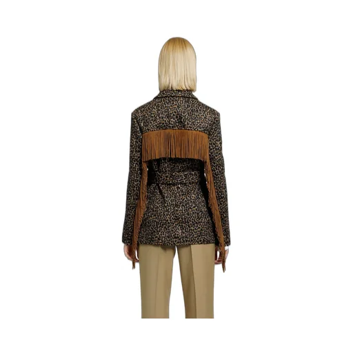 Saint Laurent Leopard Print Fringed Jacket