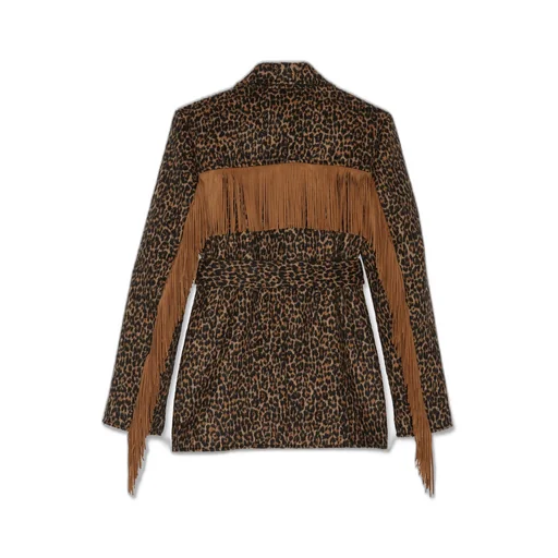 Saint Laurent Leopard Print Fringed Jacket