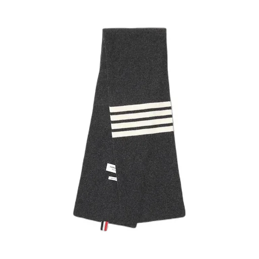 Full Needle Rib Scarf With White 4-Bar Stripe In Cashmere