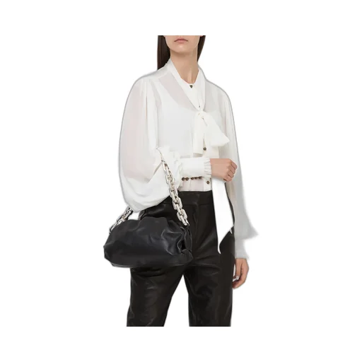 Chain-Trimmed Leather Shoulder Bag