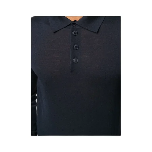 Long Sleeve Wool-Knit Polo Shirt