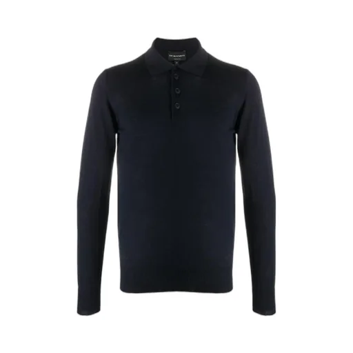 Long Sleeve Wool-Knit Polo Shirt