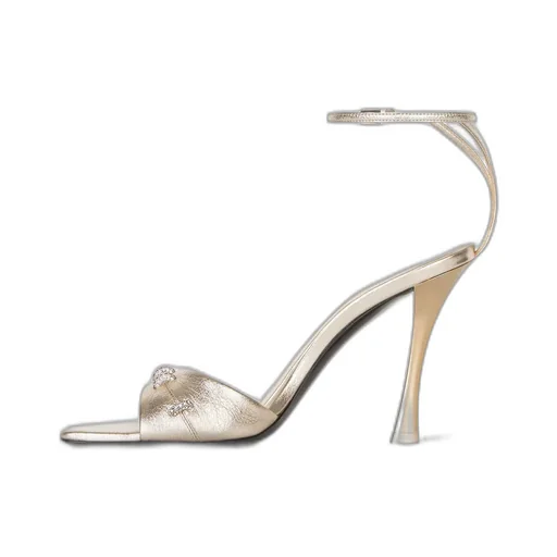 Stitch Sandals In Laminated Leather With Crystals