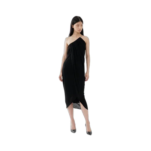 One-Shoulder Wool Midi Dress