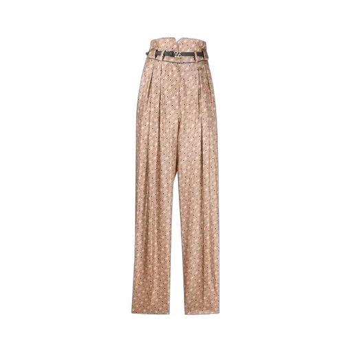High-Waisted Karligraphy Motif Printed Trousers