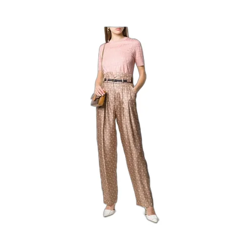High-Waisted Karligraphy Motif Printed Trousers