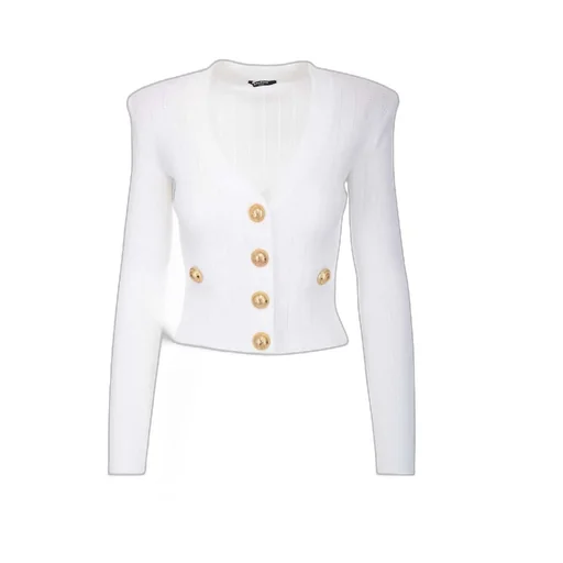Balmain Button Embellished Ribbed Cardigan