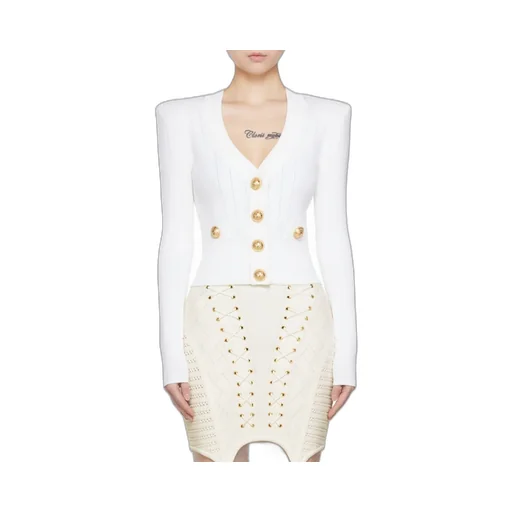 Balmain Button Embellished Ribbed Cardigan