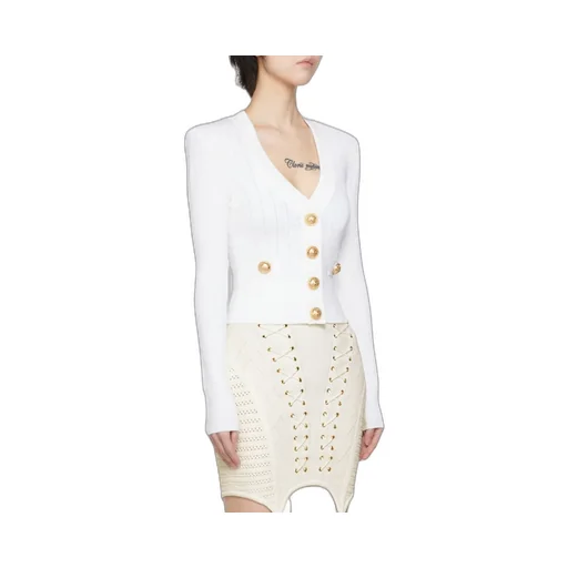 Balmain Button Embellished Ribbed Cardigan