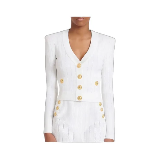 Balmain Button Embellished Ribbed Cardigan