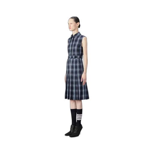 Plaid-Check Pleated Shirtdress