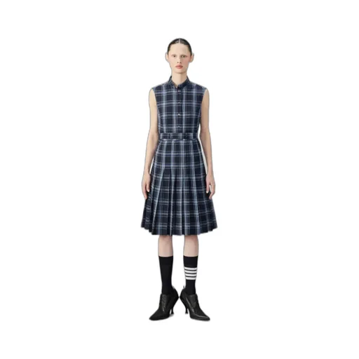 Plaid-Check Pleated Shirtdress