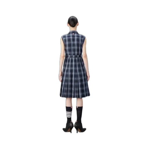 Plaid-Check Pleated Shirtdress