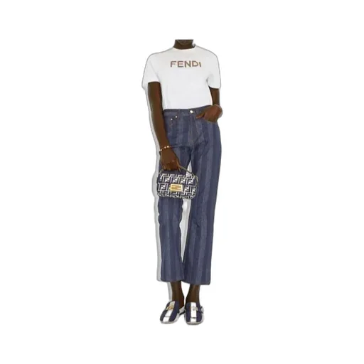 Fendi Logo Patch Striped Jeans