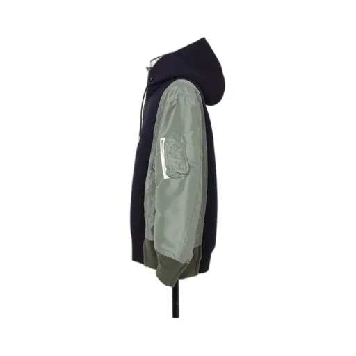 Sacai Panelled Zip-Up Drawstring Hoodie
