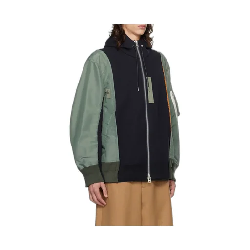 Sacai Panelled Zip-Up Drawstring Hoodie