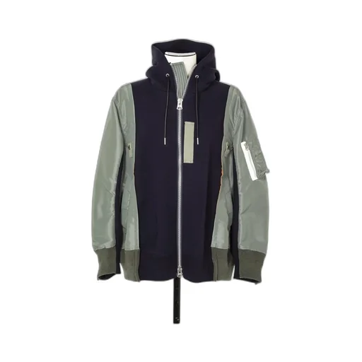 Sacai Panelled Zip-Up Drawstring Hoodie
