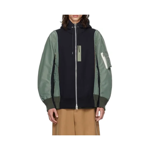 Sacai Panelled Zip-Up Drawstring Hoodie