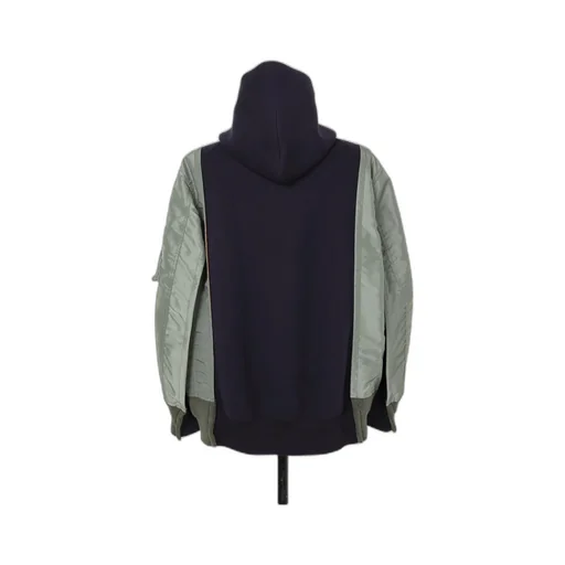 Sacai Panelled Zip-Up Drawstring Hoodie
