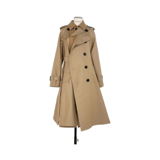 Sacai Melton Double-Breasted Belted Gabardine Trench Coat