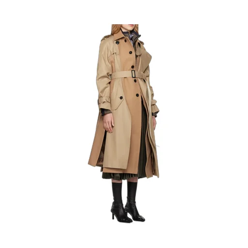 Sacai Melton Double-Breasted Belted Gabardine Trench Coat