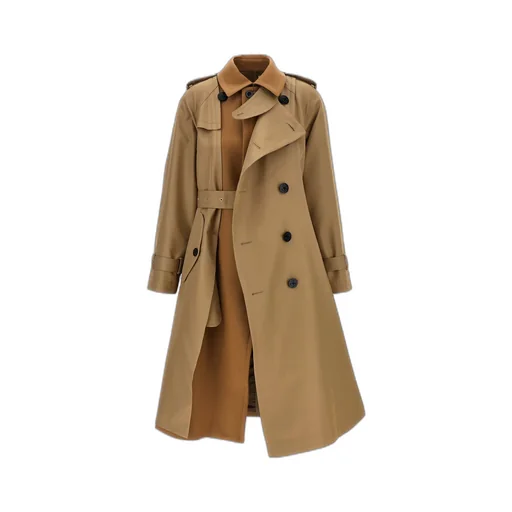 Sacai Melton Double-Breasted Belted Gabardine Trench Coat
