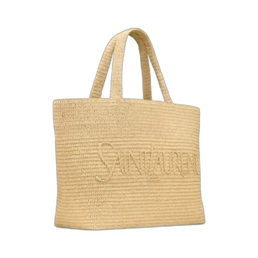Saint Laurent Large Logo Embroidered Raffia Tote Bag